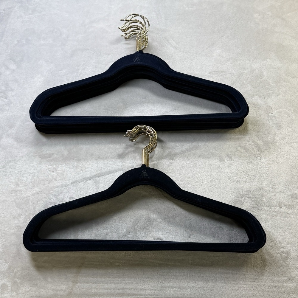 Lot 36 Joy Mangano Velvet Suit Clothes Hangers Navy Blue Gold Hooks